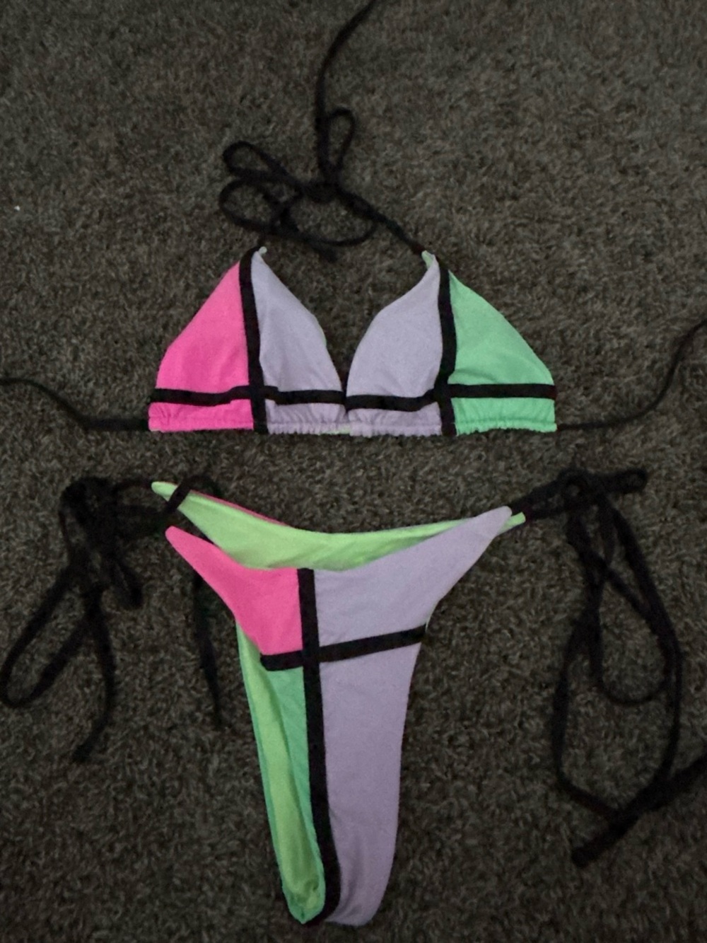 Neon Colorblock Triangle Bikini Set - Pink, Lavender & Mint